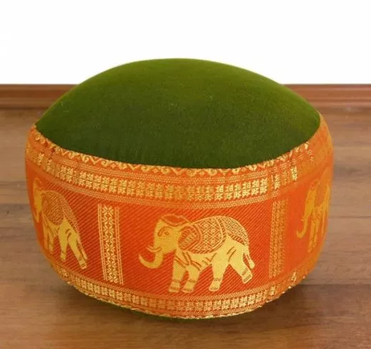 Zafukissen, Meditationskissen *grn/orange - Elefanten* klein, mit Tragegriff