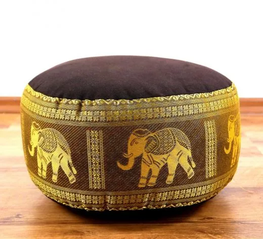 Zafukissen, Meditationskissen  *dunkelbraun/gold - Elefanten*  klein, mit Tragegriff