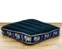 Sitzkissen, Bodensitzkissen mit Seidenstickerei *schwarz/blau - Elefanten*