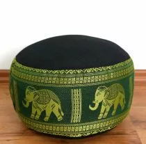 Zafukissen, Meditationskissen *schwarz/grn - Elefanten* klein, mit Tragegriff