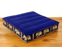 Sitzkissen, Bodensitzkissen mit Seidenstickerei  *blau - Elefanten*