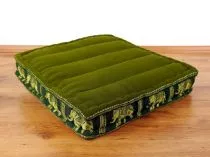 Sitzkissen, Bodensitzkissen mit Seidenstickerei  *grn - Elefanten*