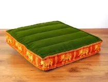 Sitzkissen, Bodensitzkissen mit Seidenstickerei  *grn/orange - Elefanten*
