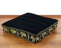 Sitzkissen, Bodensitzkissen mit Seidenstickerei  *schwarz - Elefanten*